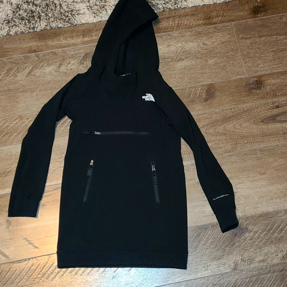 Girls, The Northface hooded long jacket. Size XS black